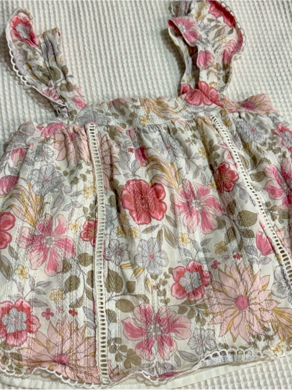 cupcakes & cashmere Girls Floral Ruffle Strap Camisole in Pink and Cream